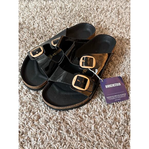 NWT Birkenstock 39 Arizona Big Buckle High Shine Sandals in Black - Picture 3 of 7